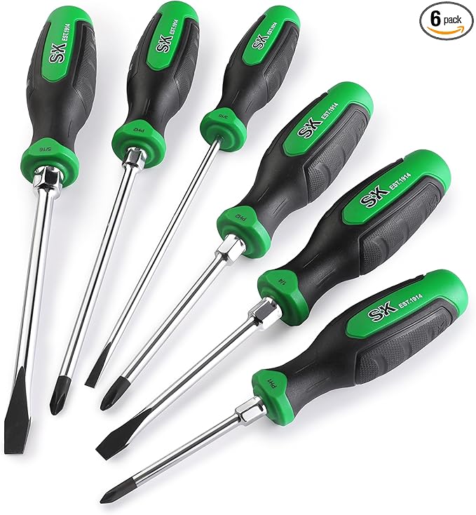 SK 6-Piece Magnetic Screwdriver Set, S2 Steel, 3 Slotted & 3 Phillips Screwdrivers, SureGrip Handle