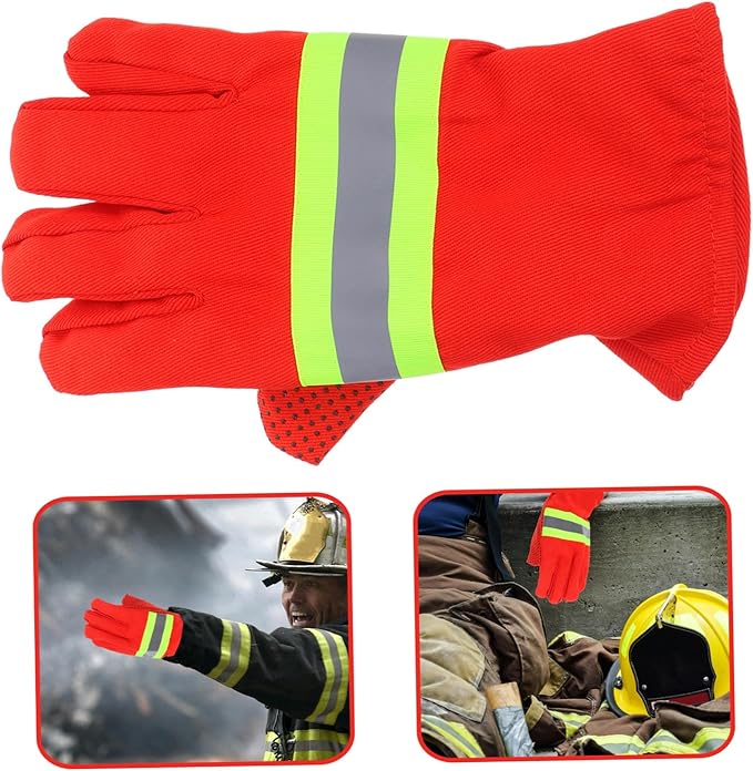 Zerodeko 2 Pairs Flame-resistant Welding Gloves Heat Insulated Firefighter Work Gloves for Emergency Rescue Outdoor Safety Heavy Duty Puncture Resistant Protective Gear