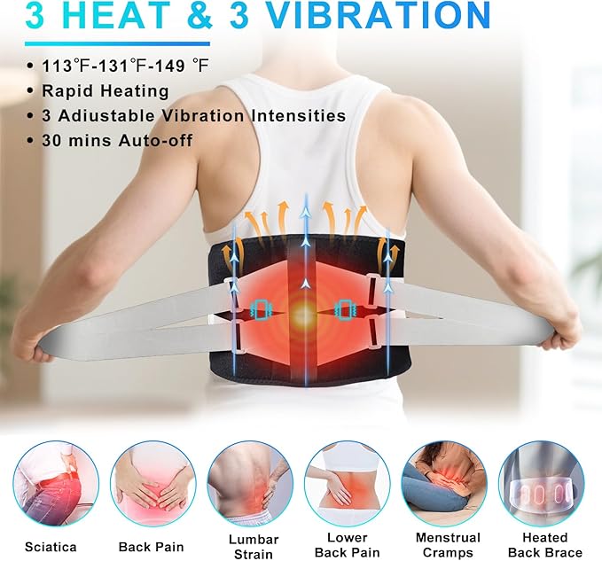 Cordless Heating Pad with Massager for Back Pain Relief, 10000mAh Quiet Lower Back Massager with 3 Heat 3 Vibration, Portable Heated Massage Pad Birthday Gifts for Dad Mom, Grey