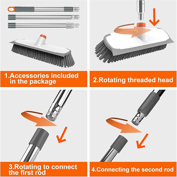 BITOPE 55" Deck Brush Long Handle Scrub Brush with Stiff Bristle 2 in 1 Heavy Duty Floor Scrubber Brush for Cleaning Floor Garage Bathroom Kitchen Wall Patio Concrete Balcony