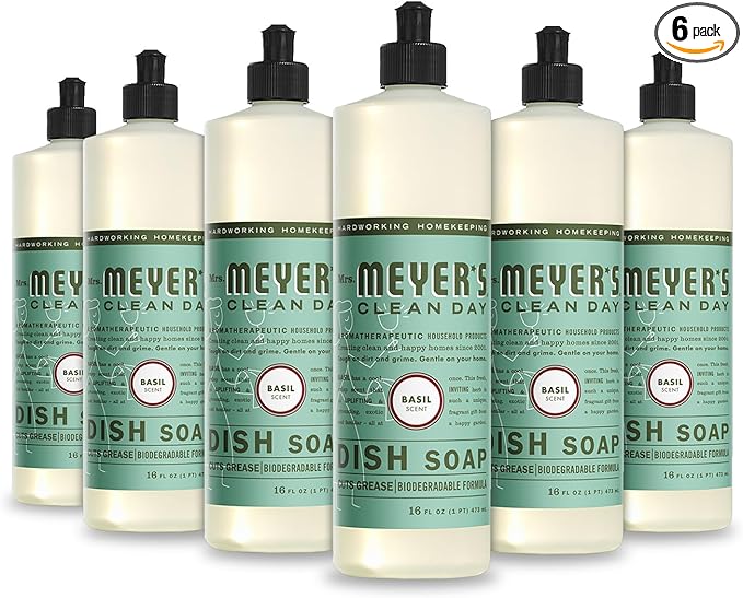 Mrs. MEYER'S CLEAN DAY Liquid Dish Soap, Biodegradable Formula, Basil, 16 fl. oz - Pack of 6