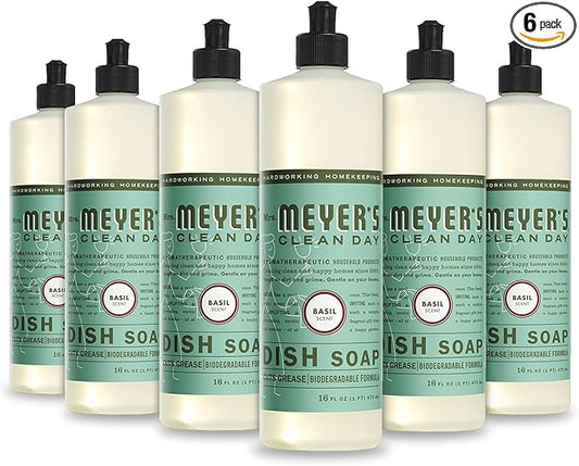 Mrs. MEYER'S CLEAN DAY Liquid Dish Soap, Biodegradable Formula, Basil, 16 fl. oz - Pack of 6
