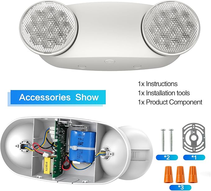 2 Pack White LED Emergency Lights with Battery Backup, Two Head Adjustable Emergency Lighting Fixtures-Fireproof Materials-Emergency Lighting Fixture/Emergency Light Home.