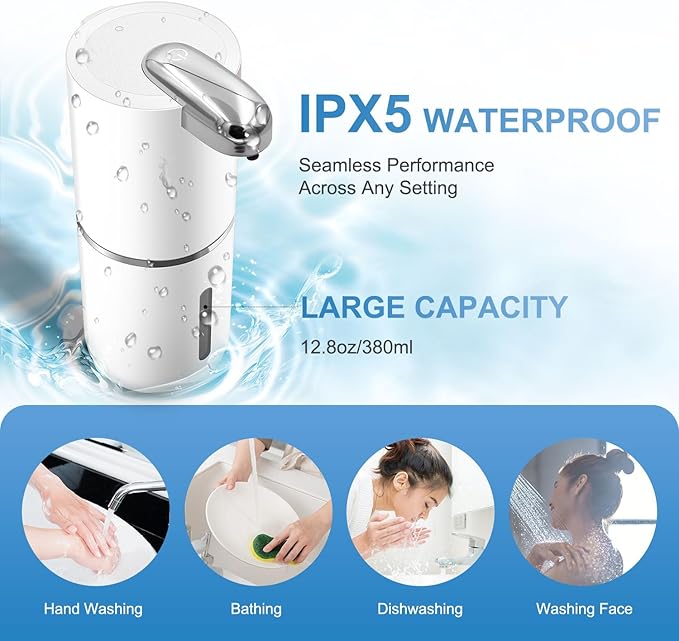 Automatic Liquid Soap Dispenser, 12.8oz/380ml Wall Mount Touchless 4 Adjustable Soap Levels,Liquid Hand Soap Dish soap USB Rechargeable with Infrared Motion Sensor for Bathroom,Kitchen,Office