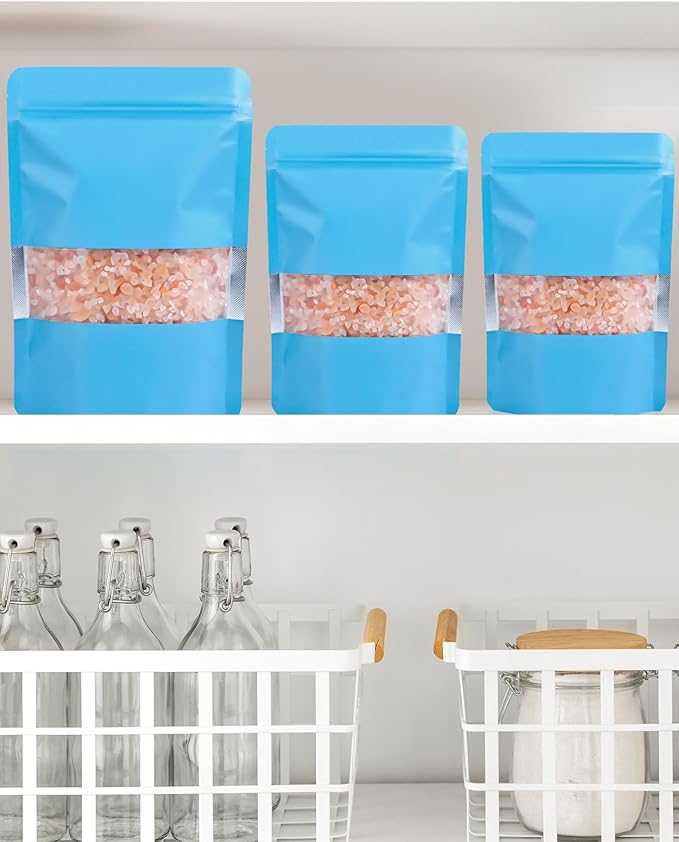 FireKylin 100 Pack Smell Proof Bags 6.3" x 9.4", Resealable Bags with Matte Window, Foil Pouch Stand Up Sealable Bags for Packaging（Blue）