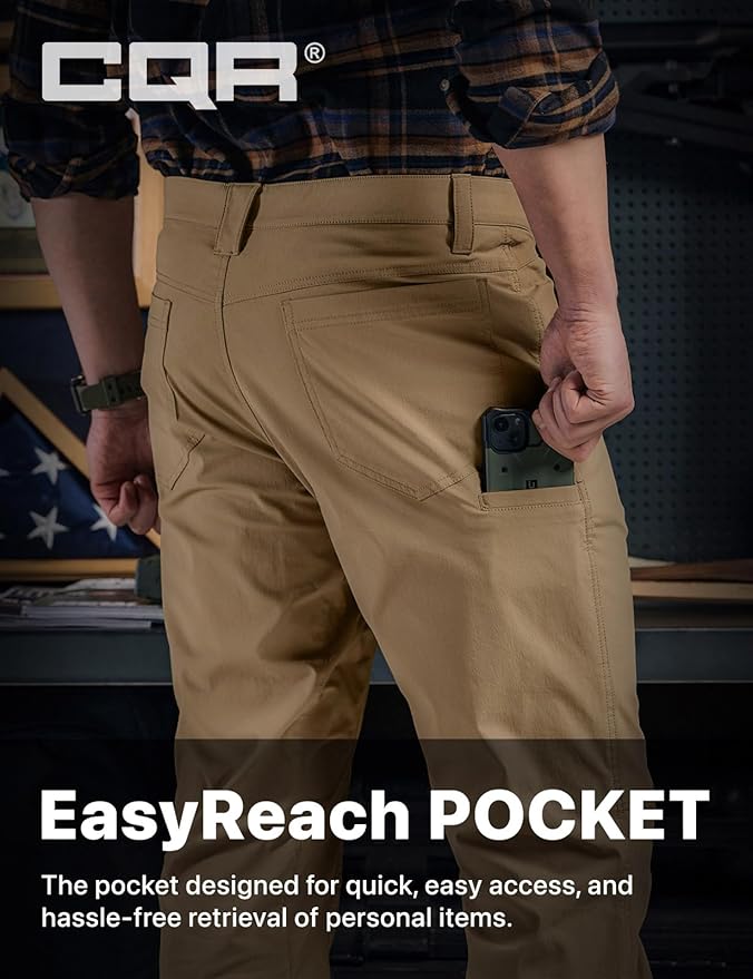 CQR Men's Vent Stretch Pants, Quick Dry Lightweight Casual Cargo Pants, Water Resistant Straight-Fit Utility Work Pants