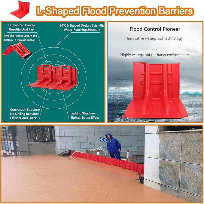 Flood Prevention Barriers,ABS Plastic Flood Barrier, 2/3/4/5/6/7/8/9/10/20/30-Pcs Flood Barrier L-Shaped Flood Barrier,for Underground Garage Warehouse Shopping(10-Pcs)