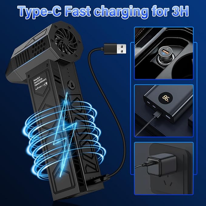 Electric Air Duster with Flashlight,180000RPM Compressed Air Duster Turbo Fan(10000mAh),Multipurpose Jet Fan,Electric Air Blower Duster with Assist Lighting, High-Speed Air Blower with 4 Gear-Black