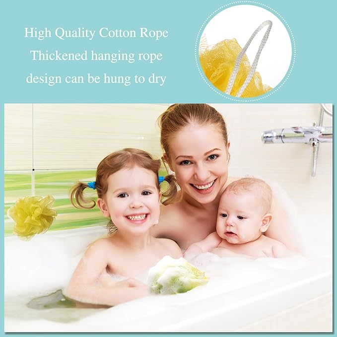 CHENGU 80 Pcs Loofah Bulk Sponge Bath Sponges for Shower Bath Loofah Bulk Shower Pouf Shower Puff Wash Body Pouf Mesh Loofah Exfoliating Body Scrubber for Baby Women Men, 20g (Yellow Series), White
