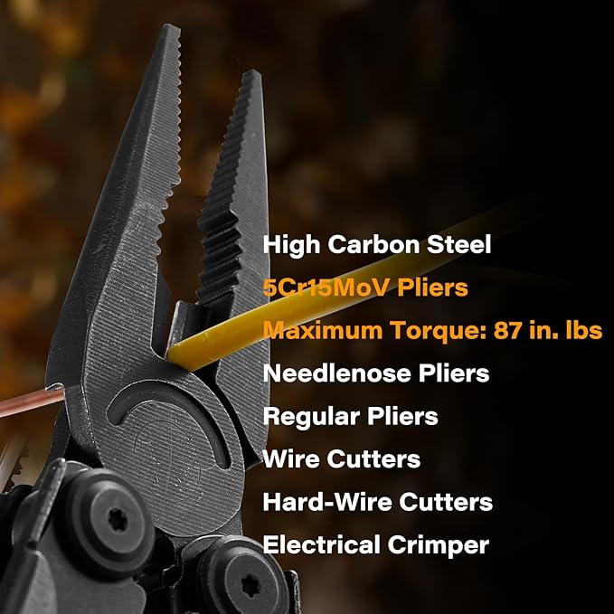 RBLACK Longeron21 Multitool, 21-in-1 Multi Tool Pliers with Safety Locking and Spring-Action Scissors, Heavy-duty Stainless Steel Multi-tool Set for Work, Home, Garden, DIY & Auto, Black