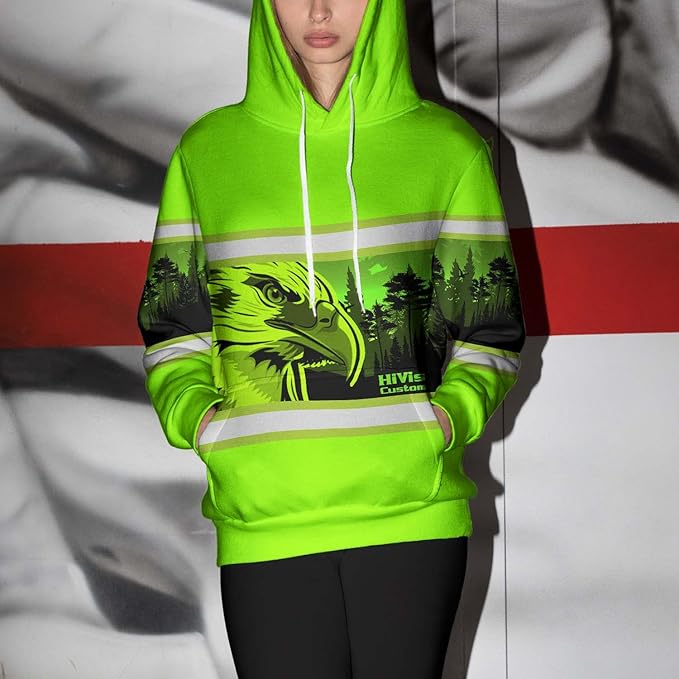 Color US Flag High Visibility Hoodie for Men Women Reflective Tapes Safety Workwear for Worker Runner Patriotic