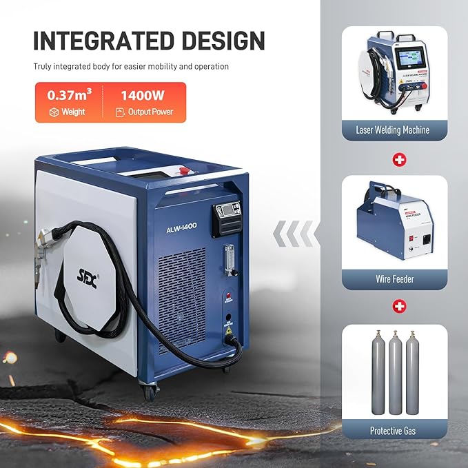 Laser Welding Machine 1400W Air Cooled Laser Welder 220V Integarated Welding Machine Self-Generates Protective Gas for Metal Stainless Steel Aluminum Copper Brass Class 1 0.39mW