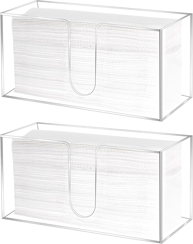 2 Pack Acrylic Paper Towel Holder Clear Napkin Holder Countertop Dispenser Napkin Storage Box for Z-fold C-fold or MultiFold Trifold Paper Towels for Bathroom Kitchen Restaurant