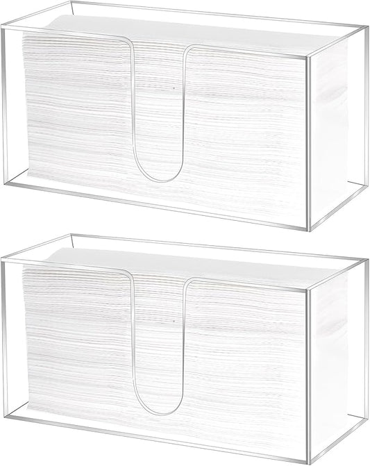 2 Pack Acrylic Paper Towel Holder Clear Napkin Holder Countertop Dispenser Napkin Storage Box for Z-fold C-fold or MultiFold Trifold Paper Towels for Bathroom Kitchen Restaurant