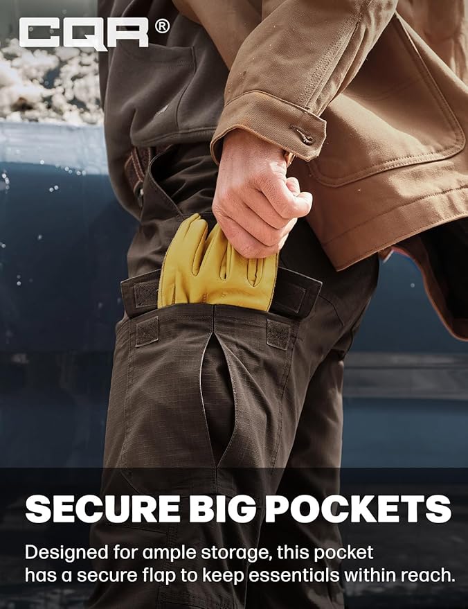CQR Men's Winter Tactical Cargo Pants, Thermal Fleece Lined Outdoor Snow Ski Hiking Work