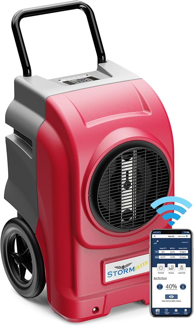 AlorAir 270 Pints Commercial Dehumidifiers for Large Room or Basements, Industrial Large Dehumidifier with Pump and Drain Hose, Dehumidifiers with Smart Wi-Fi, 5 Years Warranty, Red