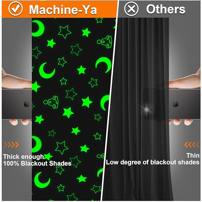 100% Upgraded Blackout Curtains, 98"x57" Portable DIY Blinds, No Drill Travel Blackout Blinds Sunblock Window Cover Black Out Curtains for Bedroom, Nursery, Travel, Touring Car (Star & Moon)