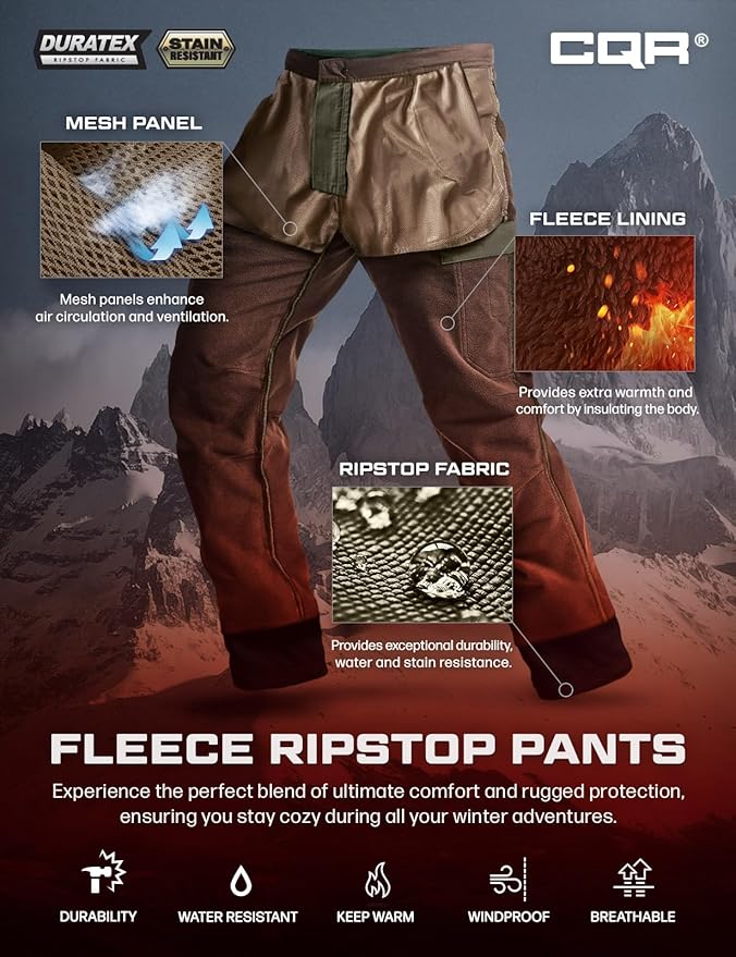 CQR Men's Winter Tactical Cargo Pants, Thermal Fleece Lined Outdoor Snow Ski Hiking Work