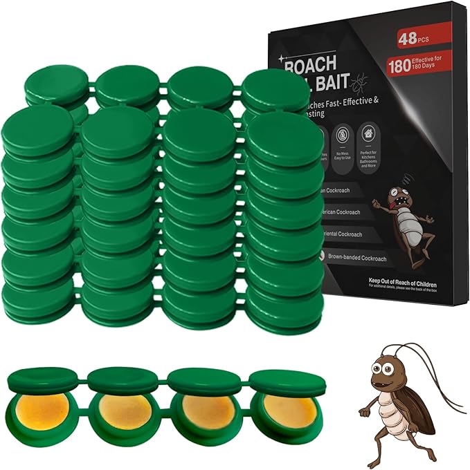 48 Pack Cockroach Gel Bait, Highly Effective Roach Killer Indoor Infestation Solution, Fast Acting Cockroach Killer Indoor Home Kitchen Use, Easy to Apply & No Mess Roach Bait Gel, Long-Lasting