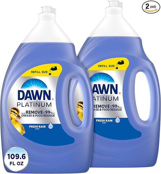 Dawn Platinum Dish Soap Liquid, Dishwashing Liquid, Grease Removal, Fresh Rain, 2x54.8oz Bundle