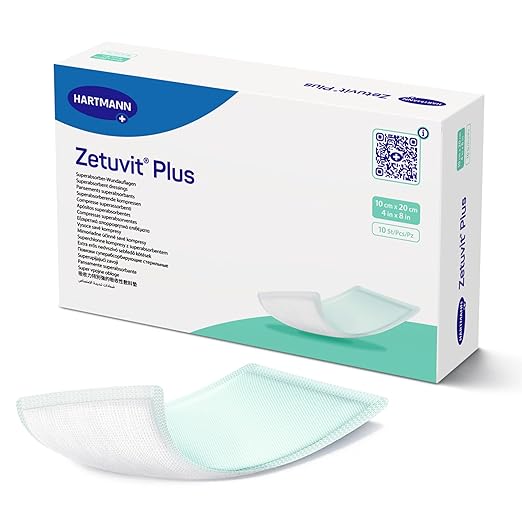 Zetuvit Plus Superabsorbent Wound Dressing – High-Absorbency Sterile Pads (Non-Adhesive/Non-Border) for Moderate to Heavy Exudate – 4 x 8 in., Box of 10