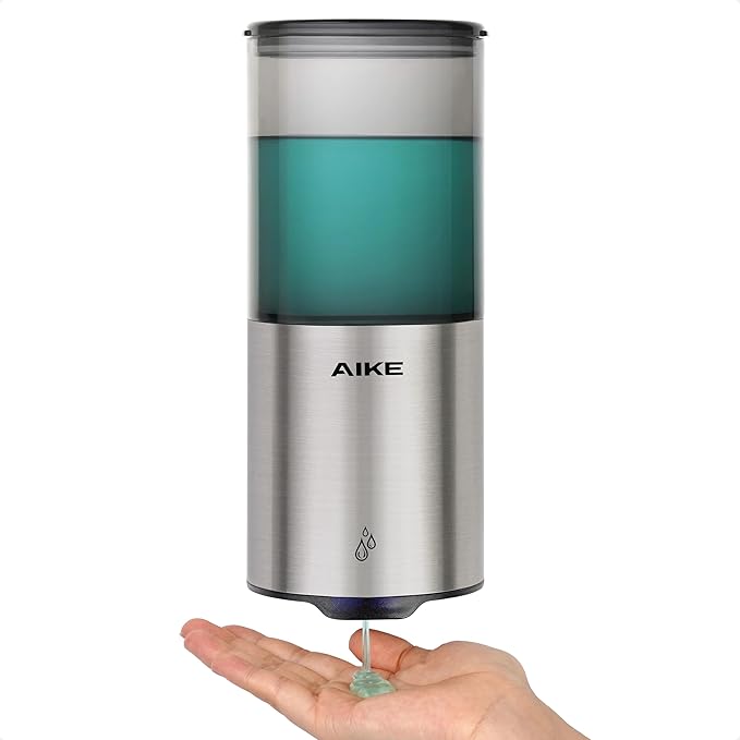 AIKE Automatic Soap Dispenser Wall Mounted for Kitchen and Bathroom, IPX7 Waterproof with Brushed Stainless Steel Finish 13.5fl.oz. for Liquid Soap