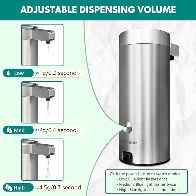 9 oz. Automatic Soap Dispenser Stainless Steel with Sensor Infrared Soap Dispenser Electric IPX5 Waterproof USB-C Charging Motion Sensor for Kitchen & Bathroom (Brushed Silver)