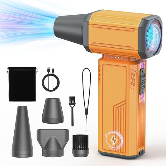 Compressed Air Duster,130000RPM Electric Portable Air Duster,Stepless Speed Mini Blower,No Canned Dust Blower,Rechargeable Cordless Jet Fan for Computer Keyboard Car Cleaning,Dry-Yellow