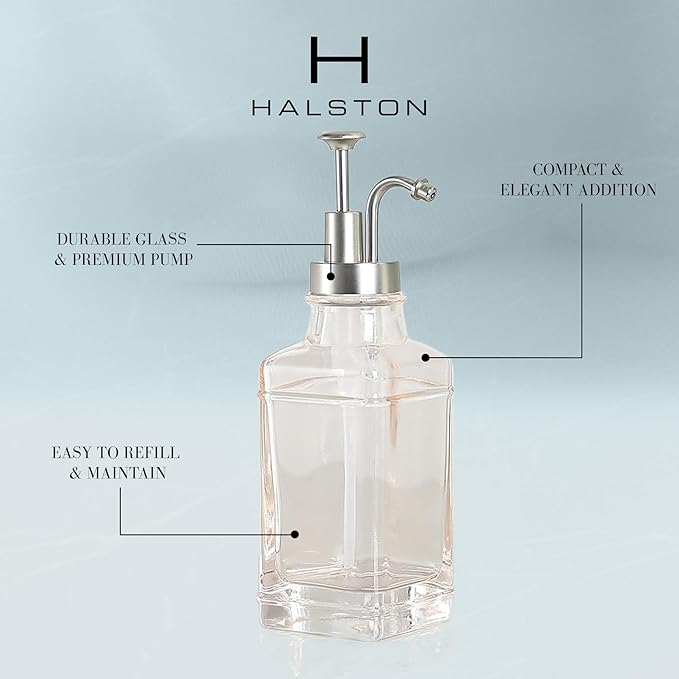 Pink, Blush Glass Soap Dispenser with Brushed Nickel Dispenser Pump, Modern Refillable Pump for Bathroom, Kitchen, or Office, Elegant Accent Piece for Interior Decoration