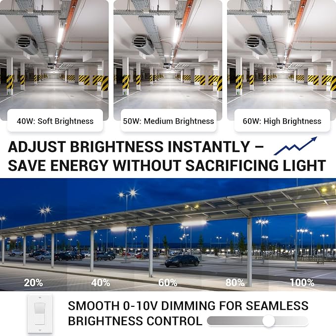 4FT LED Vapor Tight Light 60W/50W/40W,4000K/5000K/6000K CCT Selectable 7800lm (150W Eq.) IP65 Waterproof Outdoor Shop Light LED Vapor Proof Fixture for Car Wash, Parking Lot, Garage 1-Pack