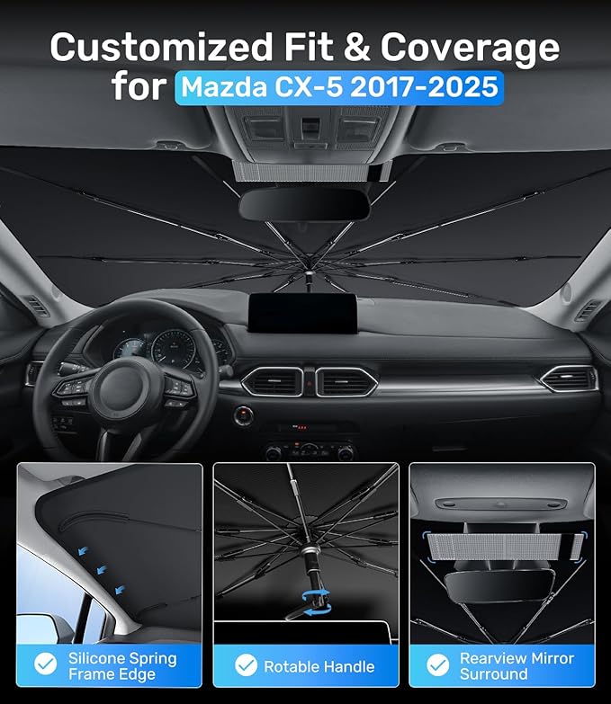 Zanch Upgrade Windshield Sun Shade, Custom Fit for Mazda CX-5 2017-2025 [Titanium-Silver Reflective Coating] Blocks 99% UV & Heat, Sunshade Umbrella for Mazda CX-5 2017 2018 ... 2024 2025