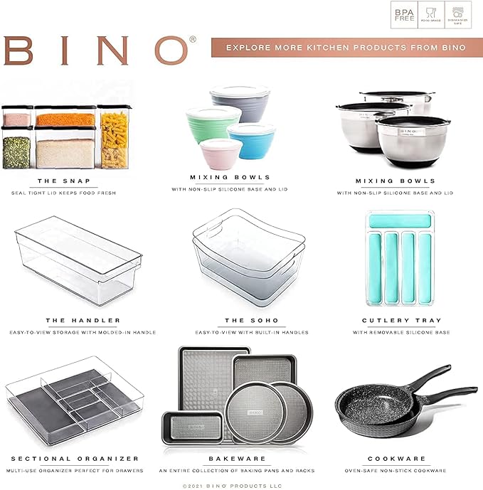 BINO | Stackable Storage Bins, Medium - 2 Pack THE STACKER COLLECTION Clear Plastic Built-In Handles BPA-Free Containers for Organizing Kitchen Pantry Multi-Use Organizer Bins
