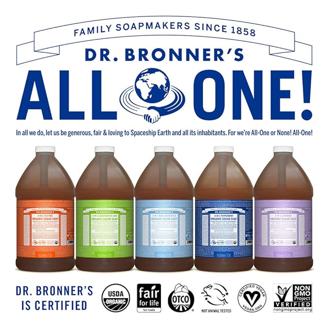 Dr. Bronner's Organic Sugar Soap (Lavender, 64 Ounce)- Made with Organic Oils, Sugar & Shikakai Powder, 4-in-1 Uses: Hand and Body Wash, Face, Hair- Cleanses, Moisturizes, Nourishes, Vegan