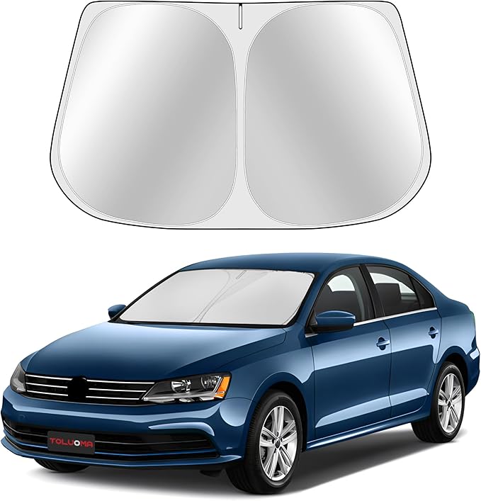 Custom Fit Windshield Sun Shade for Volkswagen VW Jetta 2011-2018 - Full Coverage, 210T Reflective Fabric, Double-Layer Design - Blocks 99% UV Rays, Keeps Car Cool, Easy to Install and Store