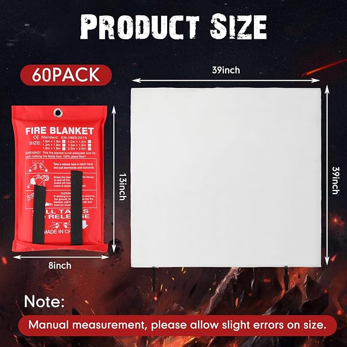 Macarrie 60 Pack 39” x 39” Fire Blanket Emergency for Home and Kitchen Safety Suppression Blanket Fiberglass Fireproof Survival for Fireplace Car Office Camping (Red)