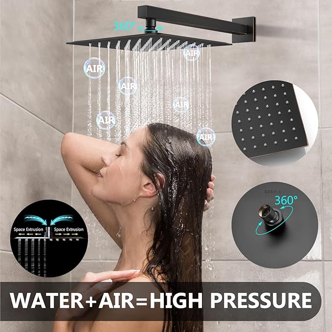 Shower Faucet Set Rainfall Shower System with Square Showerhead and Handle Set Fixture with 2 in 1 Function Handheld Sprayer Wall Mounted Trim Repair Kit Rough-in Valve 10 Inch Oil Rubbed Bronze