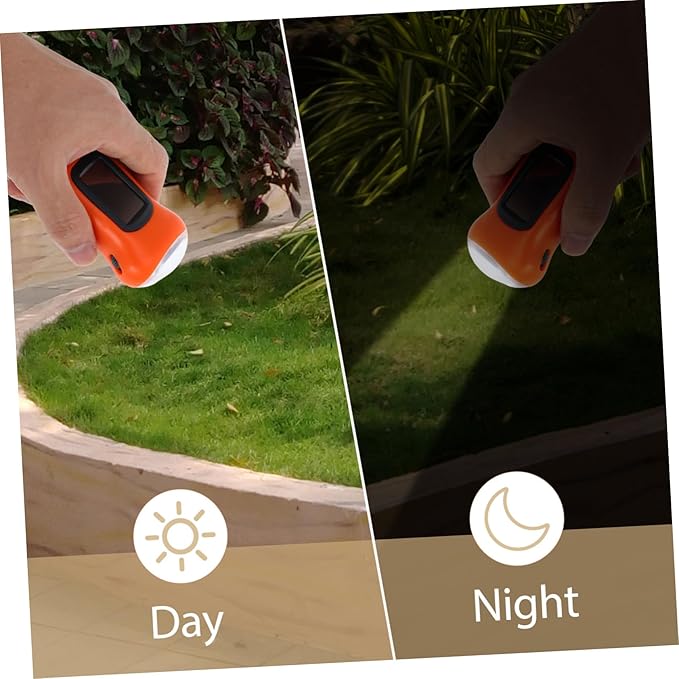 Hand Crank Solar Flashlight Portable Rechargeable LED Torch Dual Power Outdoor Hiking Emergency Light Compact Survival Lamp for Camping and Power Outages Orange