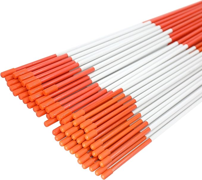 Driveway Markers Snow Stakes 48 inch Orange Plow Stakes Reflective Fiberglass, Pack of 100 for Parking Lots, Walkways
