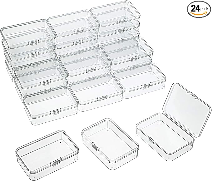 SATINIOR 24 Packs Small Clear Plastic Beads Storage Containers Box with Hinged Lid for Storage of Small Items, Crafts, Jewelry, Hardware (3.7 x 2.5 x 1 Inches)