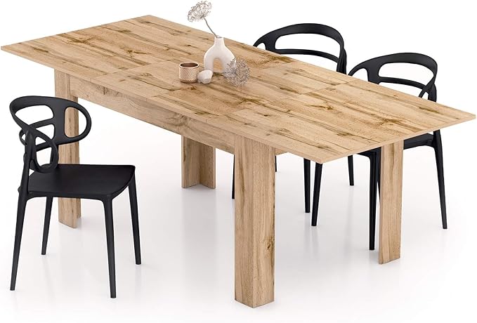 Mobili Fiver, Easy, Extendable Dining Table, 55,1(86,6) x35,4 in, Rustic Oak, for 6-8 People, Expandable Dining Table for Kitchen, Italian Furniture