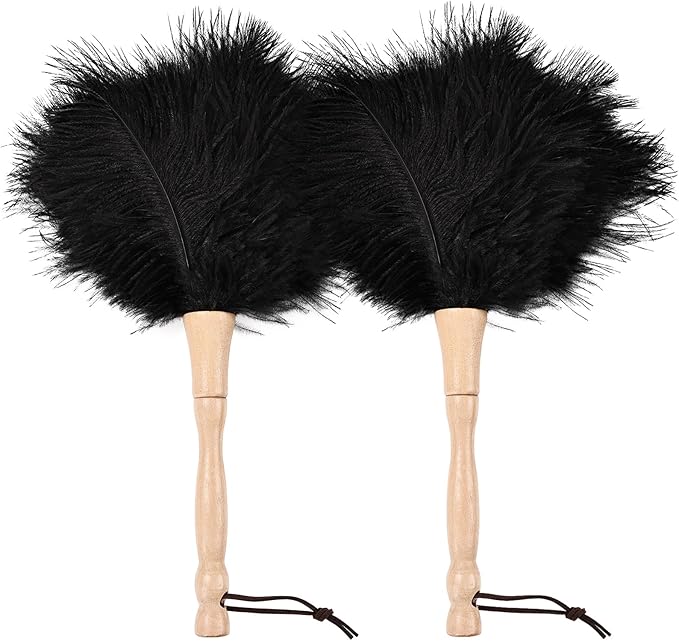 Ostrich Feather Duster 12 Inch Handheld Duster Supplies, Wooden Handle Feather Duster for Cleaning Keyboard Home Car Office (Black 2Pcs)