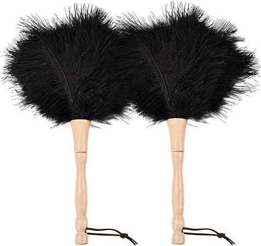 Ostrich Feather Duster 12 Inch Handheld Duster Supplies, Wooden Handle Feather Duster for Cleaning Keyboard Home Car Office (Black 2Pcs)