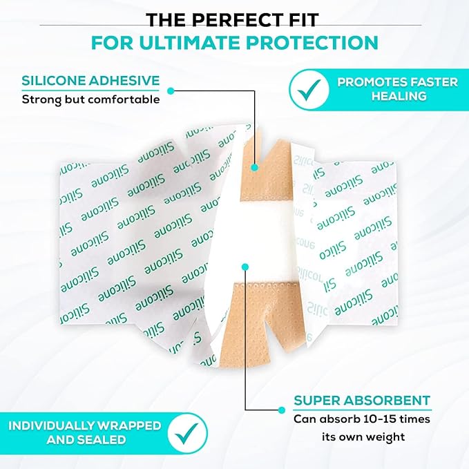 MedVance Bordered Adhesive Silicone Foam Dressing Pack of 5 - Waterproof Silicone Pad - Easy Apply & Remove Sterile Bandages - Wound Care & Dressings for Burns & More (4"x8" Bandage w/Wings)
