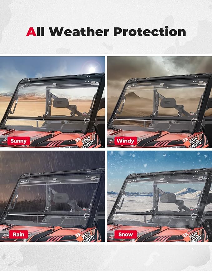 KEMIMOTO 2-IN-1 Flip Windshield Compatible with Ranger 1000, Scratch Resistant Fold Front Windshield Compatible with Polaris Ranger XP 900/1000/ Crew XP 1000/ Diesel 2014-2025
