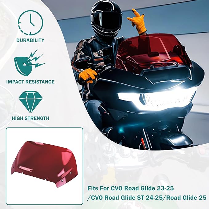 11.5'' Windshield Windscreen Motorcycle Wind Splitter Fit for Harley Road Glide FLTRXSE 2023-later FLTRX FLTRXSTSE 2024-later for Dual Headlights Red