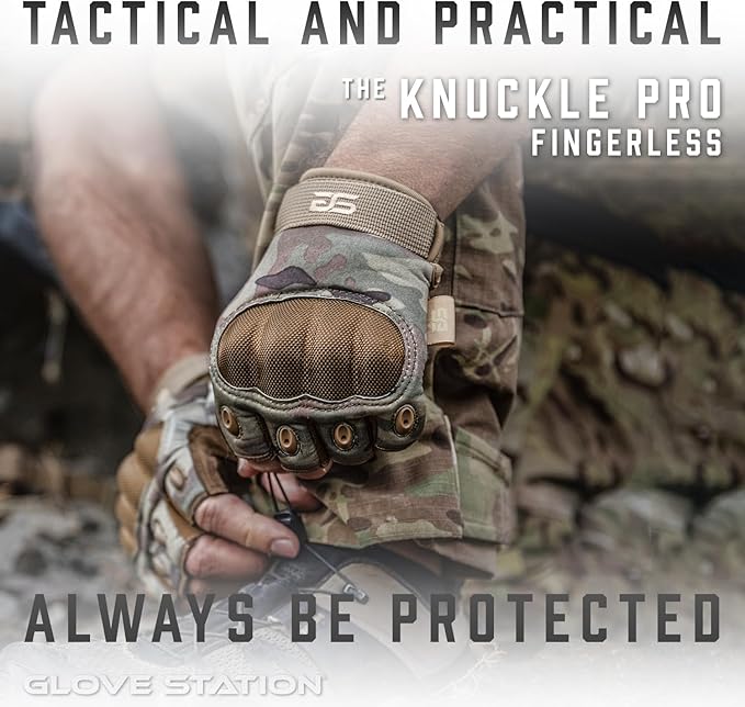 Glove Station- Fingerless Knuckle Tactical Gloves for Men - Motorcycle Gloves for Tactical Shooting, Airsoft, Hunting, Police Work and Hiking