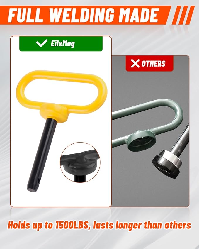 4Pack Hitch Pin, 1/2 x 3 Inch Trailer Hitch Pin with Clip and Rubber-Coated Handle, Strong Heavy Duty Lawn Mower Hitch Pin for Mowers, Tractor Truck, Towing Cargo, ATV (Yellow)