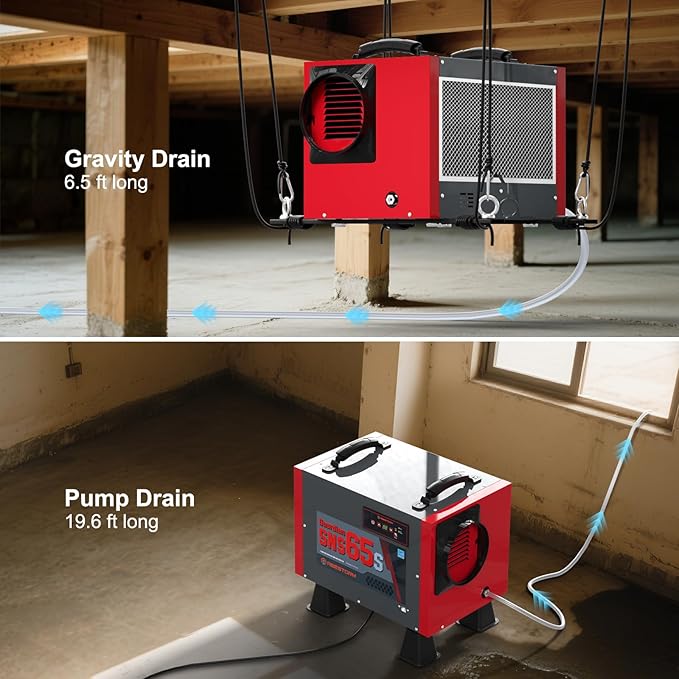 Abestorm Crawl Space Dehumidifier with Pump and Hose, 120 PPD Energy Star Commercial Dehumidifier Up to 1,300 sq. ft. for Basement, Water Damage Restoration, Auto Defrost(Guradian SNS65S)