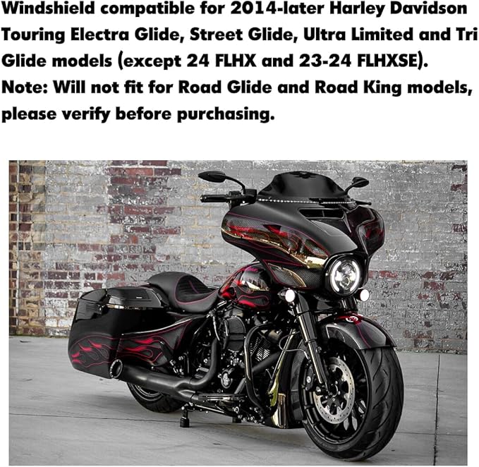 9 inch Black Windshield Windscreen for 2014-2024 Harley Davidson Touring Street Glide Electra Glide/Ultra Limited/Tri Glide FLHT FLHX FLHXS FLHTK