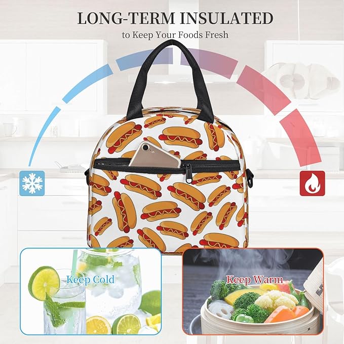 Reusable Insulated Lunch Bag with Adjustable Strap for Kids 3+ Toddler, Girl, Boy Women Men Leakproof Portable Cooler Tote Cute Quilted Bags for Work Travel Picnic